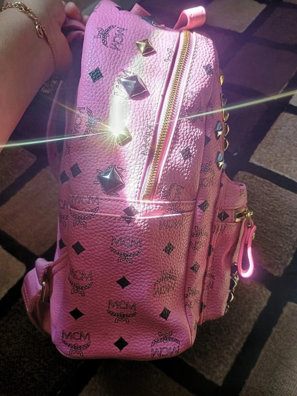 MCM Stark Side Studs Backpack in Visetos Pink - Picture 8 of 15